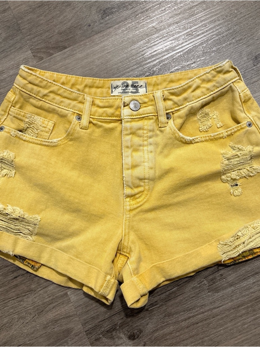 We the Free Yellow Distressed Denim Cutoff Shorts